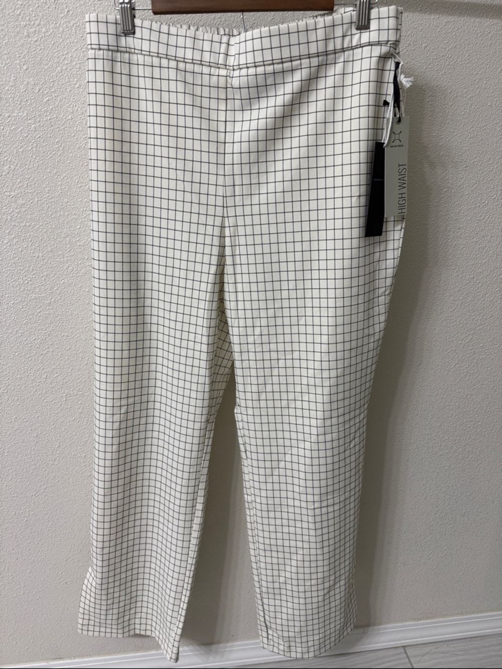 High-waist Massimo Fabbro Italy Windowpane Grid Pants - White with Black Grid